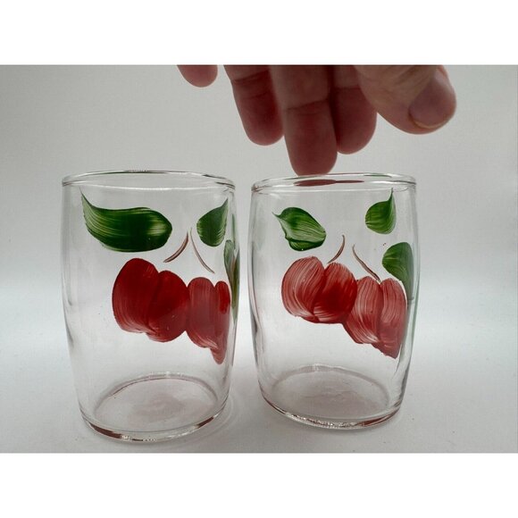 2 Bartlett Collins Gay Fad Handpainted juice glasses Cherries 3.25" - Picture 3 of 6